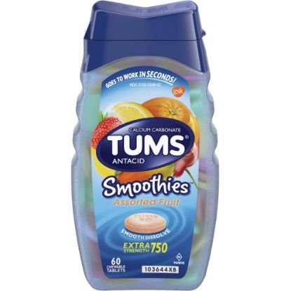 Picture of TUMS Smoothies Extra-Strength Antacid Chewable Tablets, Assorted Fruits, 60 Tablets Per Bottle