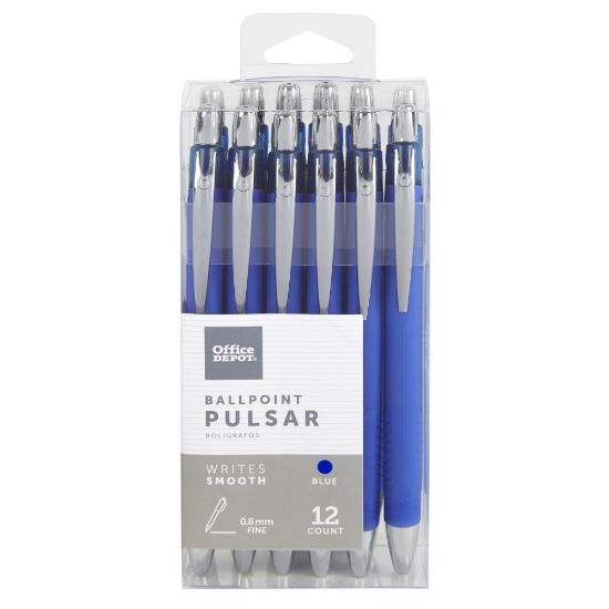 Picture of Office Depot Brand Pulsar Advanced Ink Ballpoint Pens, Conical/Medium Point, 0.8 mm, Blue Barrels, Blue Ink, Pack Of 12