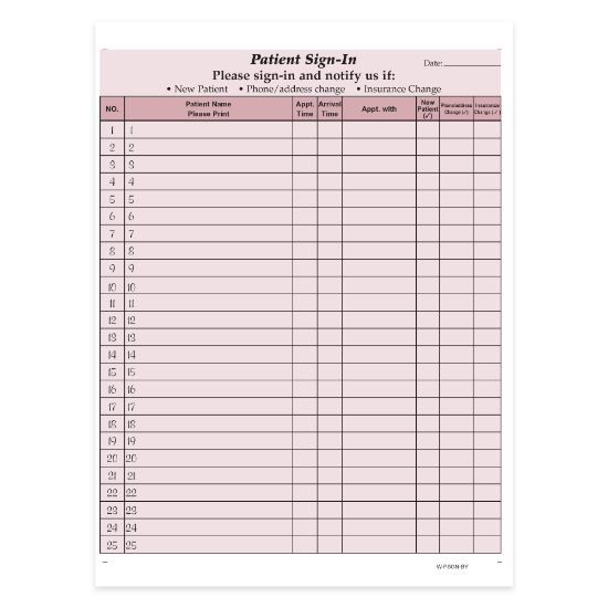 Picture of HIPAA Compliant Patient/Visitor Privacy 2-Part Sign-In Sheets, 8-1/2in x 11in, Burgundy, Pack Of 250 Sheets