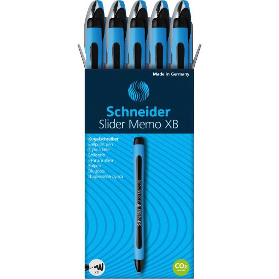 Picture of Schneider Slider Memo XB Ballpoint Pens - Extra Broad - 1.4 mm Pen Point Size - Bullet Pen Point Style - Black Ink - Rubberized Barrel - Stainless Steel Tip - 10 / Box