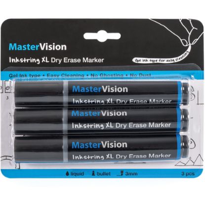 Picture of Bi-silque Dry Erase Markers - 3 mm Marker Point Size - Bullet Marker Point Style - Black Gel-based Ink - 3 Each