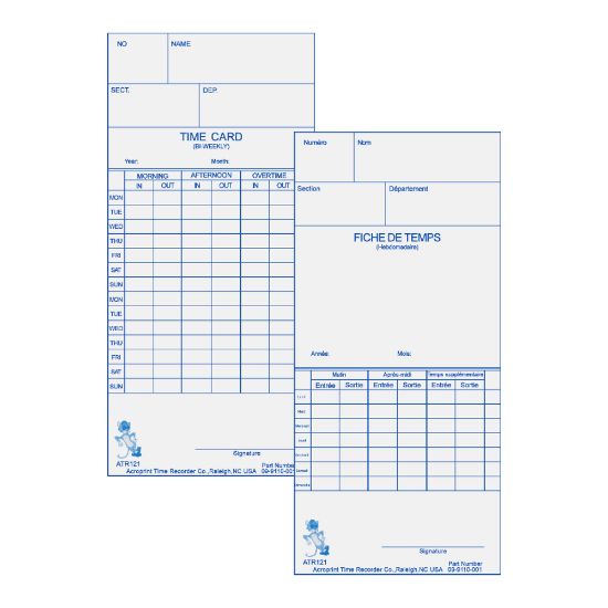 Picture of Acroprint Weekly/Bi-Weekly Time Cards For Acroprint ATR120 Electronic Time Clock, 2-Sided, 10in x 4in, Beige, Pack Of 250