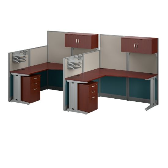 Picture of Bush Business Furniture Office in an Hour 2 Person L Shaped Cubicle Workstations, Hansen Cherry, Standard Delivery