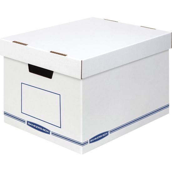 Picture of Bankers Box Organizers Storage Boxes - External Dimensions: 12.8in Width x 16.5in Depth x 10.5in Height - Medium Duty - Single/Double Wall - Stackable - White, Blue - For Storage - Recycled - 12 / Carton