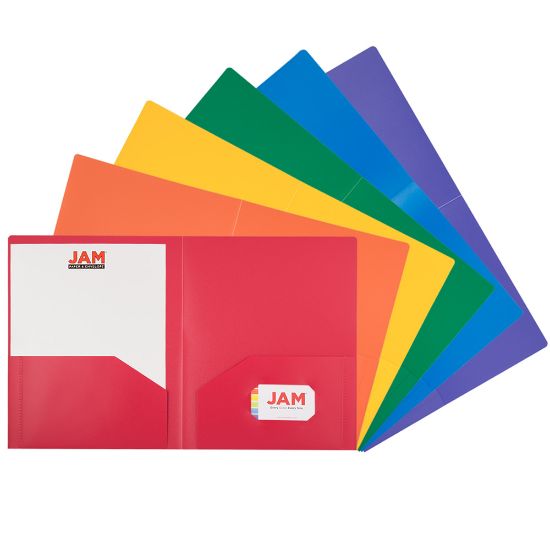 Picture of JAM Paper Heavy-Duty Plastic Presentation Folders, 9-1/2in x 11-1/2in, Assorted Fashion, Pack Of 6 Folders