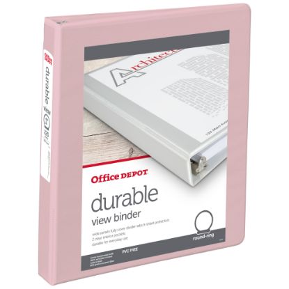 Picture of Office Depot Brand 3-Ring Durable View Binder, 1in Round Rings, Blush