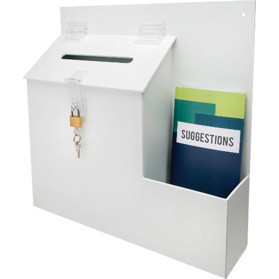 Picture of Deflecto Suggestion Storage Box With Lock, 13in x 13 13/16in x 3 5/8in, White