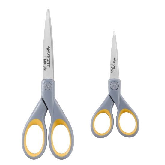 Picture of Westcott Titanium Bonded Scissors, Pointed, Gray/Yellow, Pack Of 2