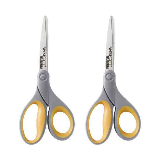 Picture of Westcott Titanium Bonded Scissors, 8in, Pointed, Gray/Yellow, Pack Of 2