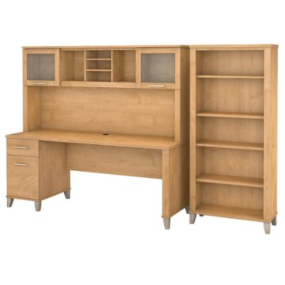 Picture of Bush Furniture Somerset 72inW Office Desk With Hutch And 5 Shelf Bookcase, Maple Cross, Standard Delivery