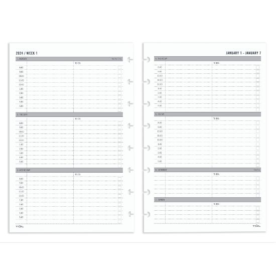 Picture of 2024 TUL Discbound Weekly Planner Refill Pages, Hourly Appointment Times, Junior Size, January To December