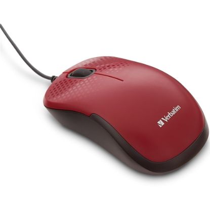 Picture of Verbatim Silent Corded Optical Mouse - Red - Optical - Cable - Red - USB - Scroll Wheel - 3 Button(s)