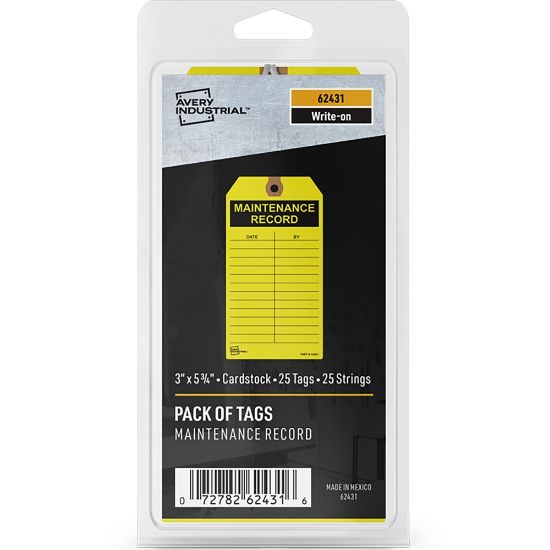 Picture of Avery Preprinted MAINTENANCE RECORD Hang Tags - 5.75in Length x 3in Width - 25 / Pack - Card Stock - Yellow