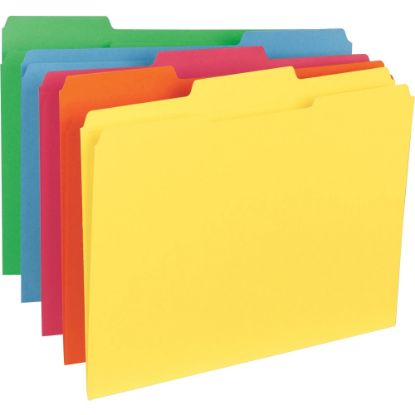 Picture of Business Source 1/3 Tab Cut Letter Classification Folders - 8 1/2in x 11in - Assorted Tab Position - Stock - Blue, Green, Red, Orange, Yellow - 100 / Box