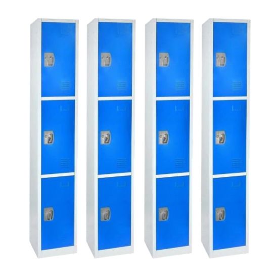 Picture of Alpine Large 3-Tier Steel Lockers, 72inH x 12inW x 12inD, Blue, Pack Of 4 Lockers