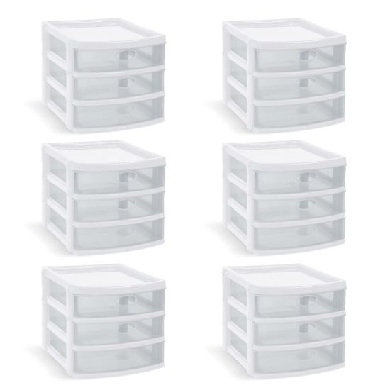 Picture of Inval 3-Drawer Desk Organizers, 6-3/10inH x 6.9inW x 8.11inD, White/Clear, Pack Of 6