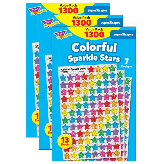 Picture of Trend superShapes Stickers, Colorful Sparkle Stars, 1,300 Stickers Per Pack, Set Of 3 Packs