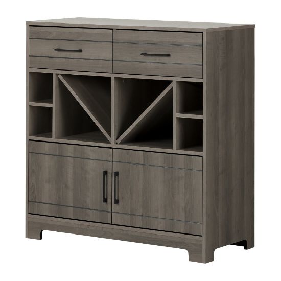 Picture of South Shore Vietti 32-Bottle Bar Cabinet With Bottle Storage, 36-1/4inH x 34-1/4inW x 16-3/4inD, Gray Maple