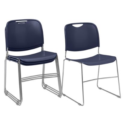 Picture of National Public Seating 8500 Ultra-Compact Plastic Stack Chairs, Blue/Chrome, Set Of 4 Chairs