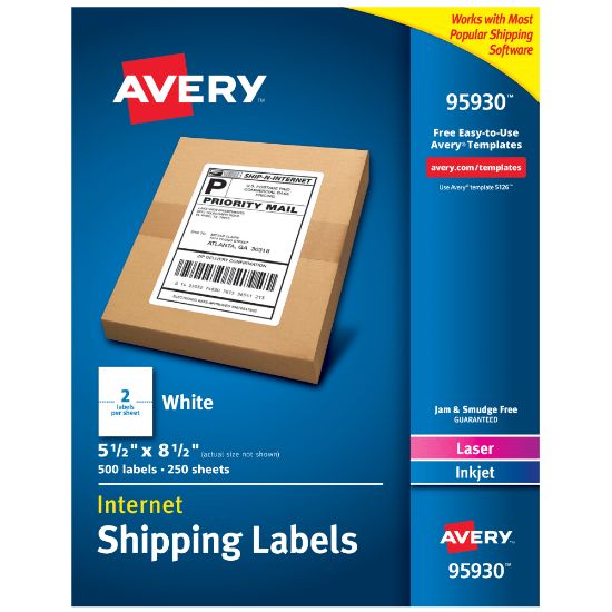 Picture of Avery Shipping Address Labels, 95930, Rectangle, 5 1/2in x 8 1/2in, White, Pack Of 500