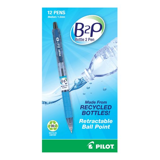 Picture of Pilot B2P Ballpoint Pens, Medium Point, 1.0 mm, Black Ink, Pack Of 12