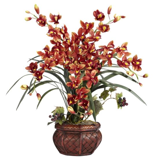 Picture of Nearly Natural 30inH Silk Cymbidium Arrangement With Decorative Pot, Burgundy