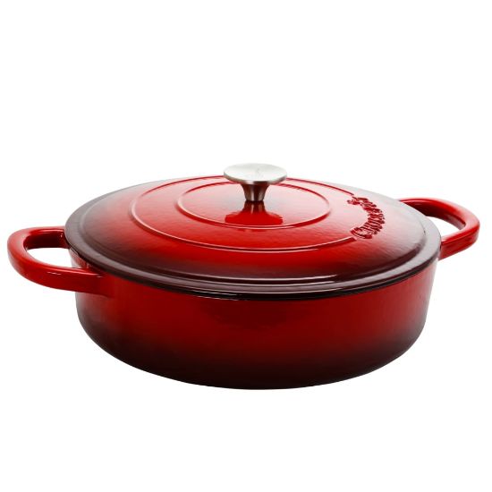 Picture of Crock-Pot Artisan Enameled Cast Iron Round Braiser Pan With Lid, 5 Qt, Scarlet Red