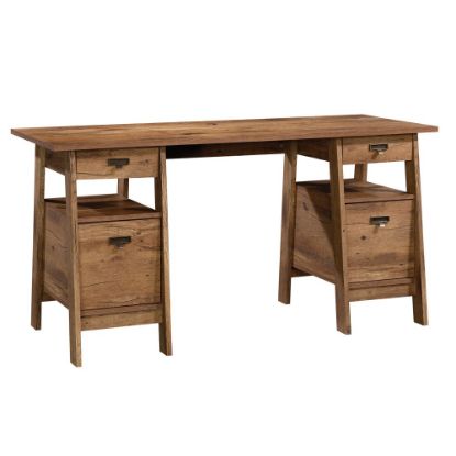 Picture of Sauder Trestle 59inW Executive Computer Desk, Vintage Oak