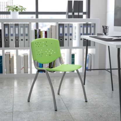 Picture of Flash Furniture HERCULES Series Plastic Stack Chair With Titanium Frame, Green/Gray