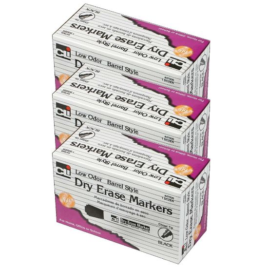 Picture of Charles Leonard Dry-Erase Markers, 12 Markers Per Pack, Set Of 3 Packs, Chisel Tip, Black, 36 Markers