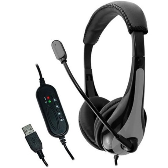 Picture of AVID AE-39 USB HEADSET WITH MIC & INLINE CONTROLS, GRAY - Stereo - USB - Wired - 32 Ohm - 20 Hz - 20 kHz - Over-the-head - Binaural - Circumaural - 6 ft Cable - Omni-directional Microphone - Gray