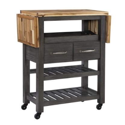 Picture of Powell Kelab Kitchen Cart With Drop Leaves, 36inH x 47-1/4inW x 14-3/4inD, Gray/Natural