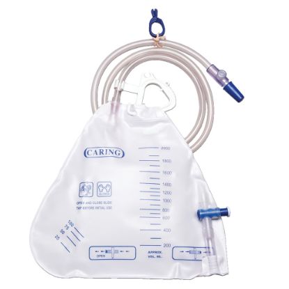 Picture of Medline Urology Drainage Bags, Side-Tap Port, 2,000 mL, Clear, Pack Of 20 Bags