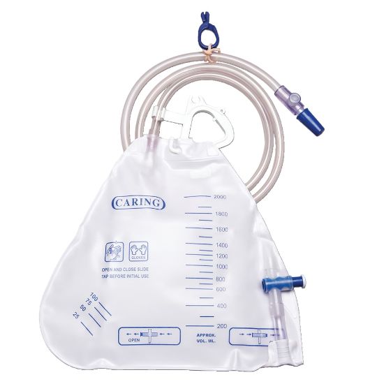 Picture of Medline Urology Drainage Bags, Side-Tap Port, 2,000 mL, Clear, Pack Of 20 Bags