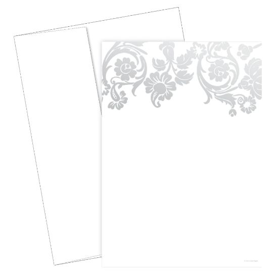 Picture of Great Papers! Flat Card Invitation, 5 1/2in x 7 3/4in, 127 Lb, Foil Damask, Silver/White, Pack Of 20