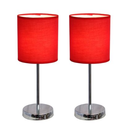 Picture of Simple Designs Mini Basic Table Lamp with Fabric Shade, 11inH, Red/Chrome, 2pk