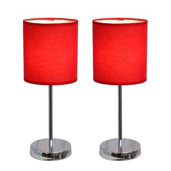 Picture of Simple Designs Mini Basic Table Lamp with Fabric Shade, 11inH, Red/Chrome, 2pk