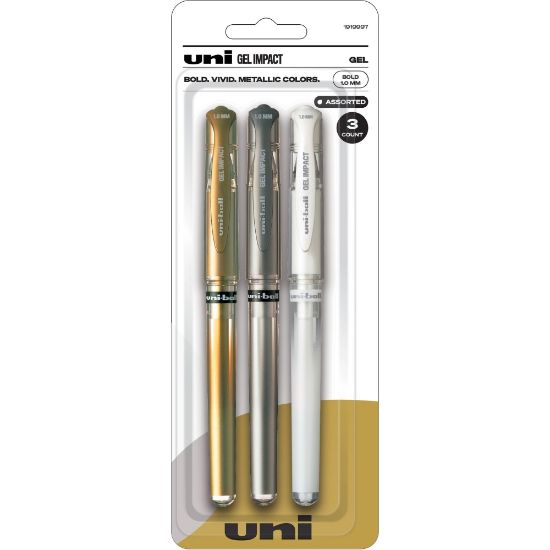 Picture of uniball Signo Gel Impact Pens, Pack Of 3, Bold Point, 1.0 mm, Assorted Ink