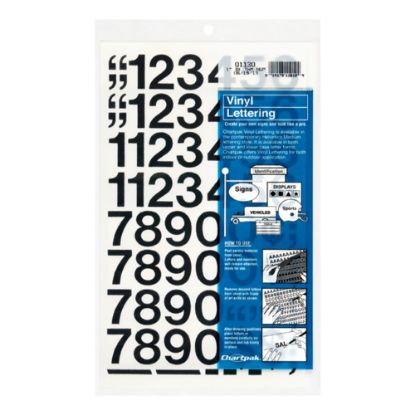 Picture of Chartpak Permanent Adhesive Vinyl Numbers - 44 (Numbers) Shape - Self-adhesive - 1in Height x 12in Length - Black - Vinyl - 1 / Pack