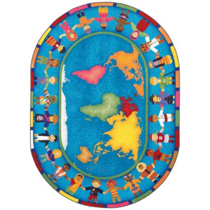 Picture of Joy Carpets Kids Essentials Oval Area Rug, Hands Around the World, 7-33/50ft x 10-3/4ft, Multicolor