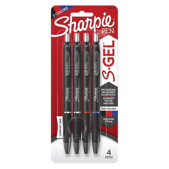 Picture of Sharpie S Gel Pens, Medium Point, 0.7 mm, Black Barrel, Assorted Ink, Pack Of 4 Pens