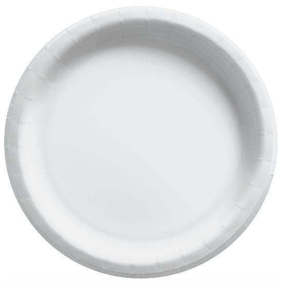 Picture of Amscan Round Paper Plates, Frosty White, 10in, 50 Plates Per Pack, Case Of 2 Packs