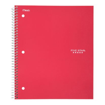 Picture of Five Star Wirebound Notebook Plus Study App, 1 Subject, College Ruled, 8 1/2in x 11in, 100 Sheets, Fire Red