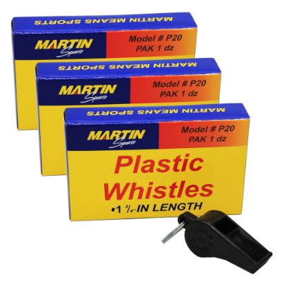 Picture of Martin Sports Plastic Whistles, Black, 12 Whistles Per Pack, Set Of 3 Packs