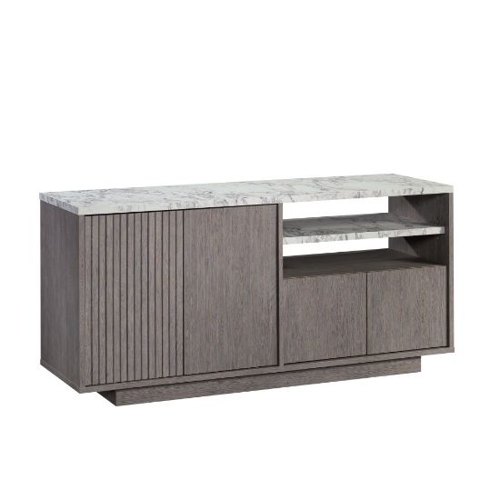 Picture of Sauder East Rock Contemporary TV Credenza With Doors And Open Shelving, 27-1/2inH x 59inW x 18-3/8inD, Ashen Oak/Faux White