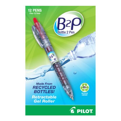 Picture of Pilot BeGreen B2P Fine Point Gel Pens, Pack Of 12, Fine Point, 0.7 mm, Barrel, Red Ink