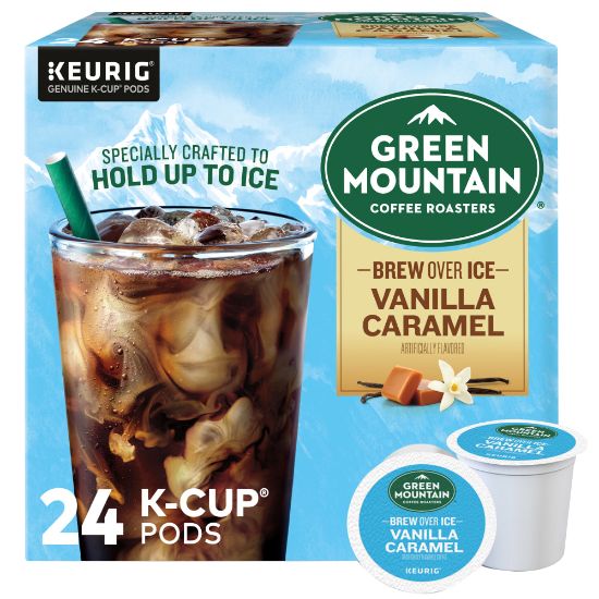 Picture of Green Mountain Coffee Single-Serve K-Cup Pods, Medium Roast, Brew Over Ice Vanilla Caramel, Carton Of 24