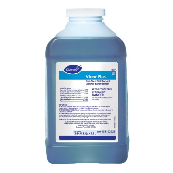 Picture of Diversey Virex Plus One-Step Disinfectant Cleaner Concentrate, Unscented, 2.5L Bottle, Carton Of 2 Bottles