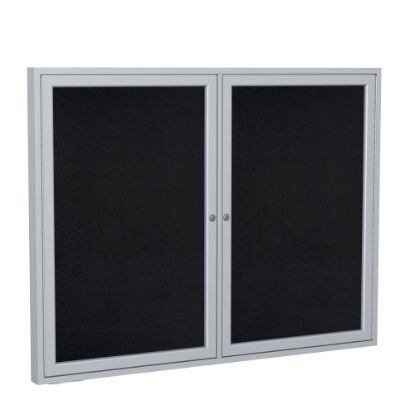 Picture of Ghent 2 Door Enclosed Recycled Rubber Bulletin Board, Satin Aluminum Frame, 36inH x 60inW, Black