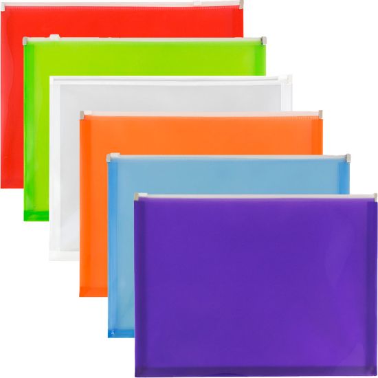 Picture of JAM Paper Plastic Envelopes, 9-3/4in x 13in, Zipper Closure, Assorted Colors, Pack Of 6 Envelopes